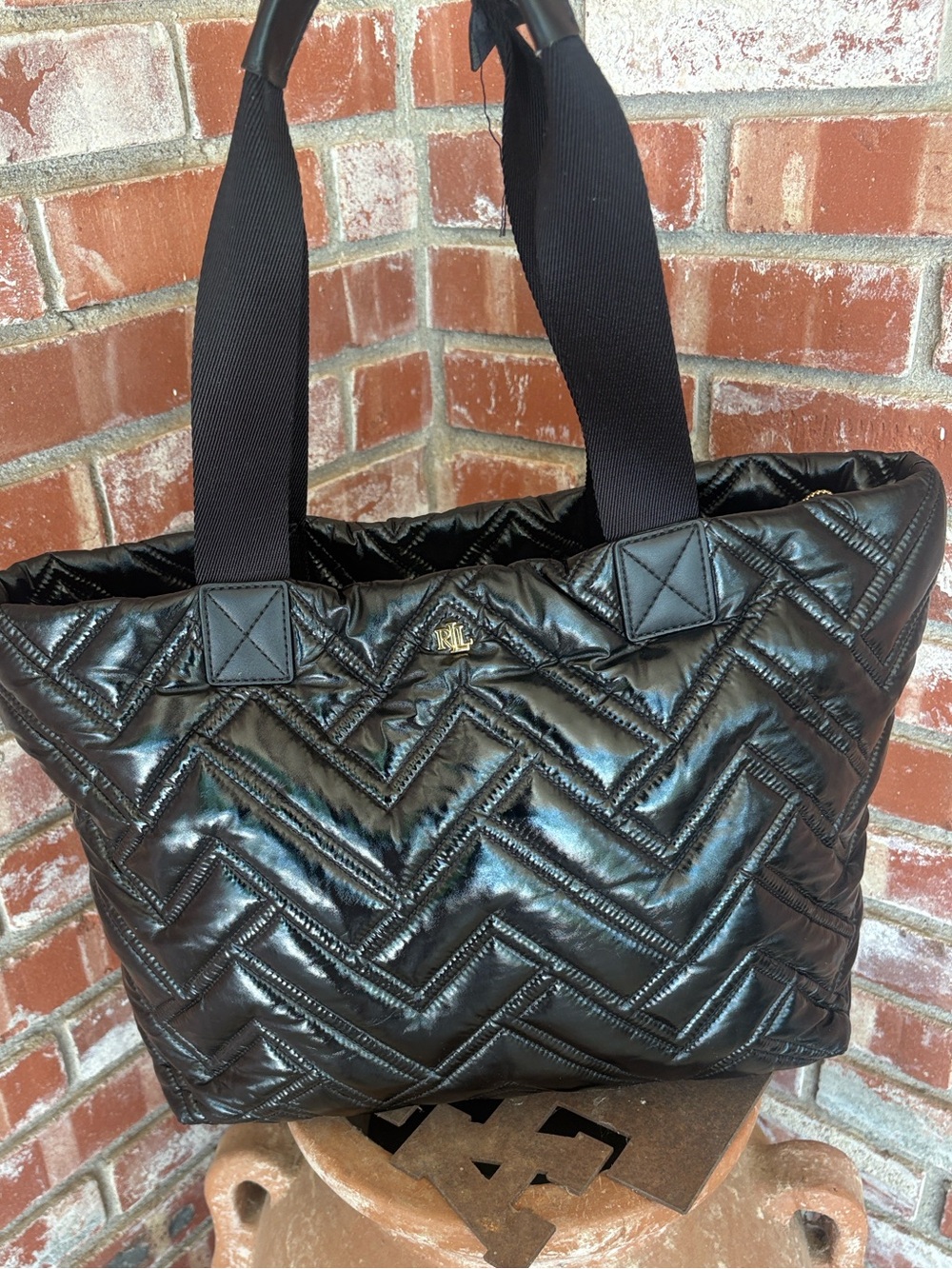 Lauren Ralph Lauren Remi Stylish Black Quilted Tote Bag